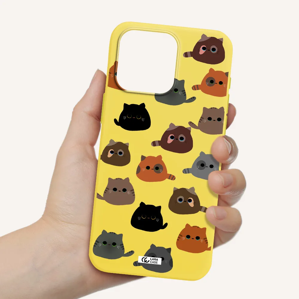 a group of cats with different colors Apple Iphone 15 Pro max Silicone canary yellow Case