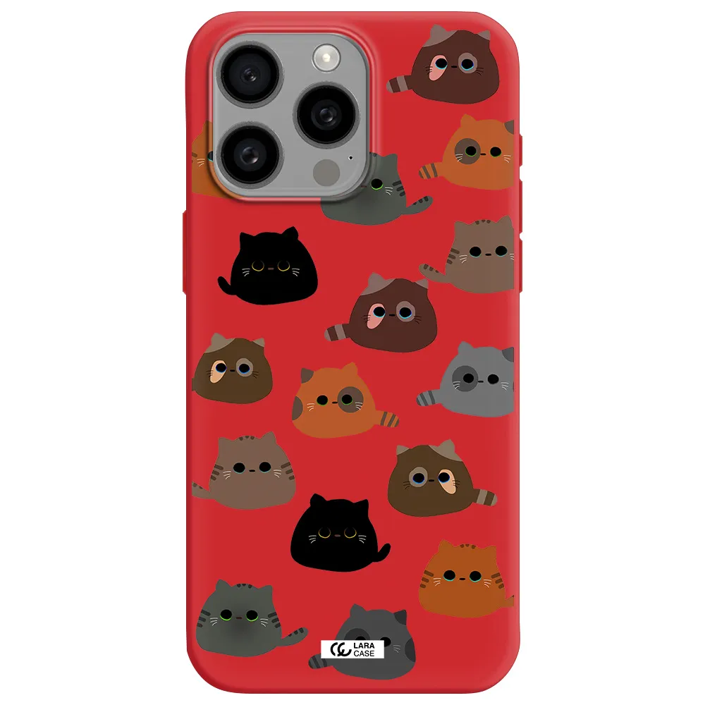 A Group Of Cats With Different Colors Apple Iphone 15 Pro Max Silicone Imperial Red Case