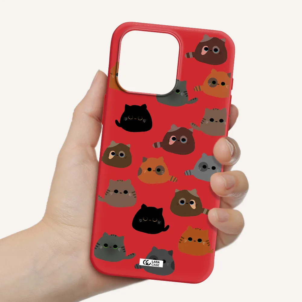 A Group Of Cats With Different Colors Apple Iphone 15 Pro Max Silicone Imperial Red Case