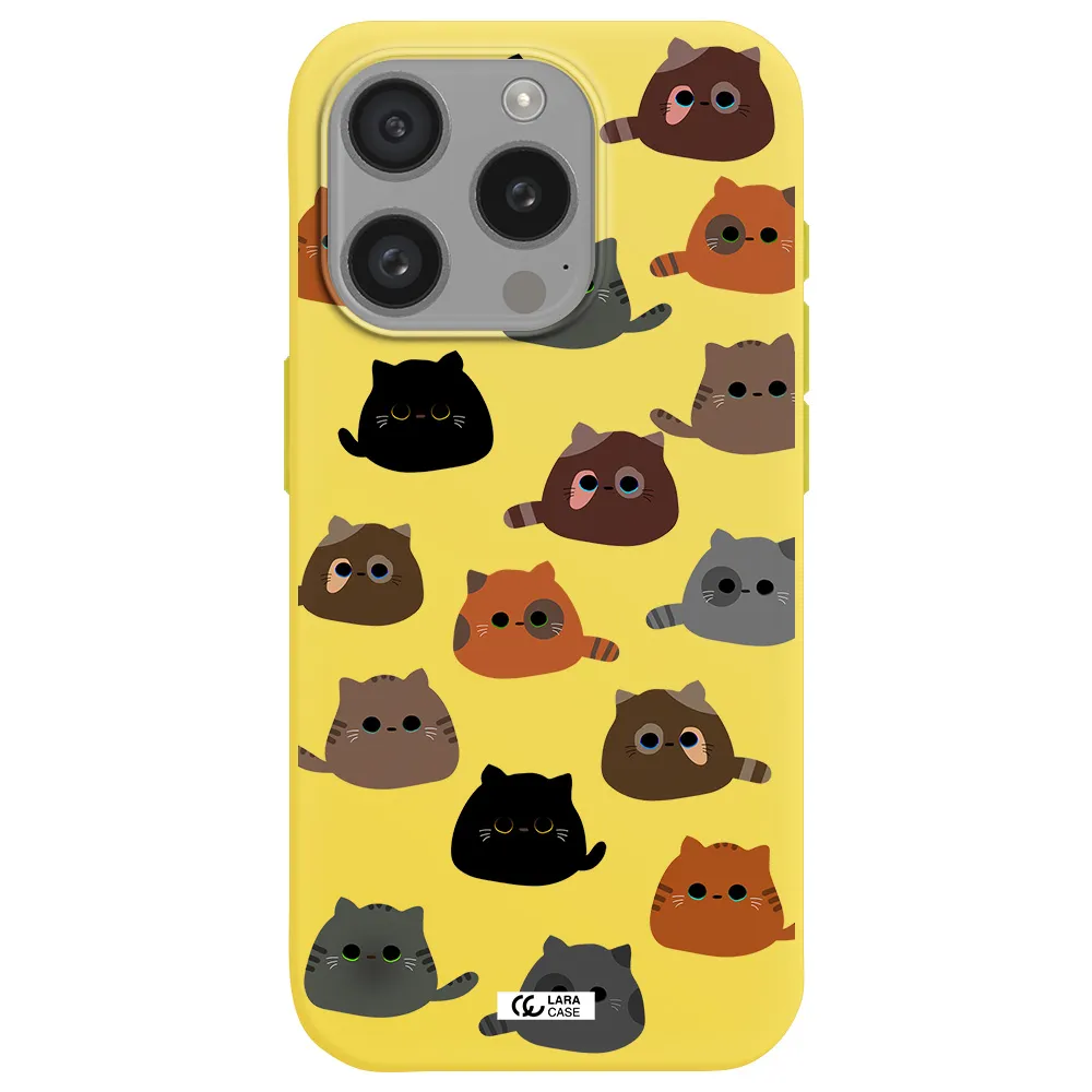 A Group Of Cats With Different Colors Apple Iphone 15 Pro Silicone Canary Yellow Case