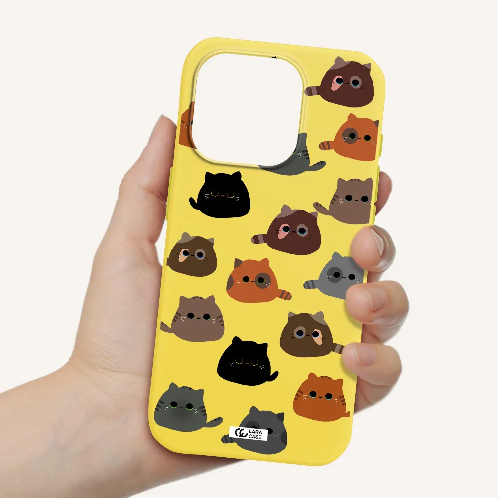 A Group Of Cats With Different Colors Apple Iphone 15 Pro Silicone Canary Yellow Case