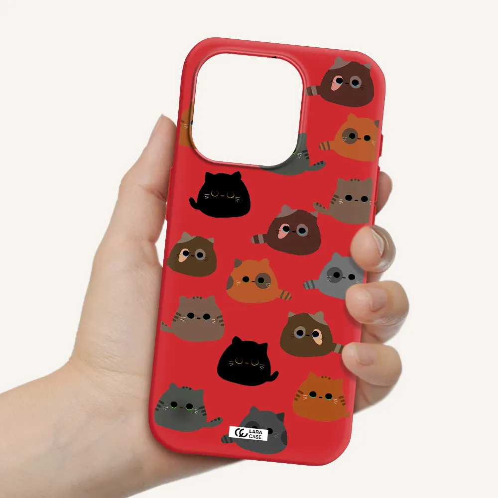 A Group Of Cats With Different Colors Apple Iphone 15 Pro Silicone Imperial Red Case
