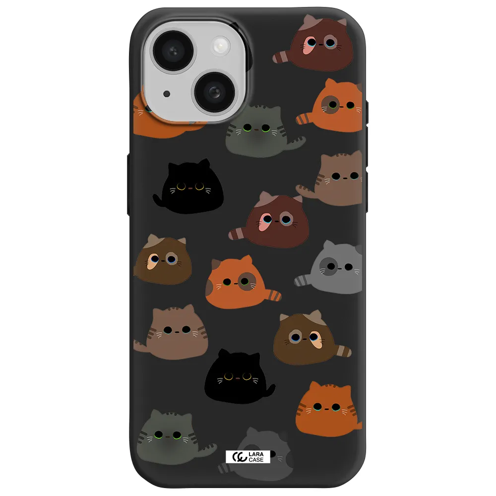 a group of cats with different colors Apple iPhone 15 Silicone black Case
