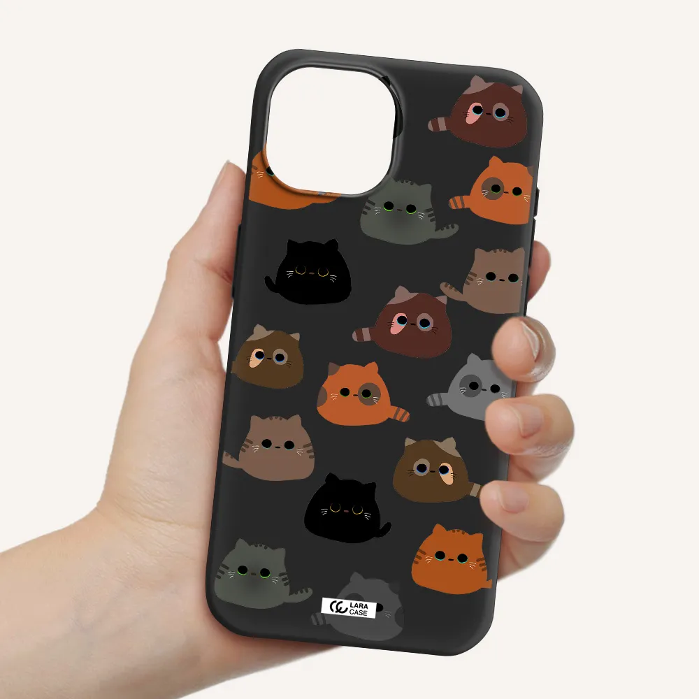 a group of cats with different colors Apple iPhone 15 Silicone black Case