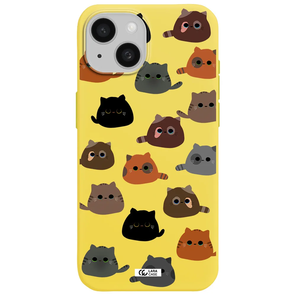 a group of cats with different colors Apple iPhone 15 Silicone canary yellow Case