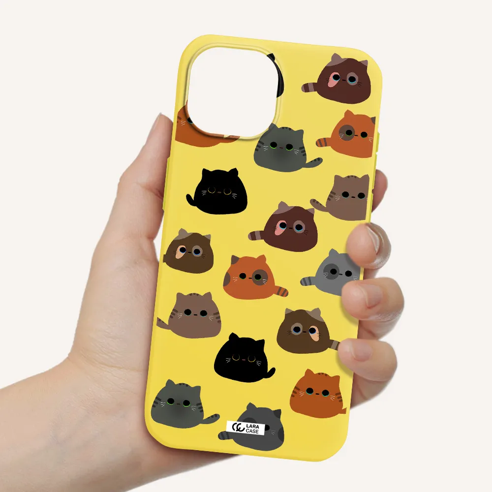 a group of cats with different colors Apple iPhone 15 Silicone canary yellow Case