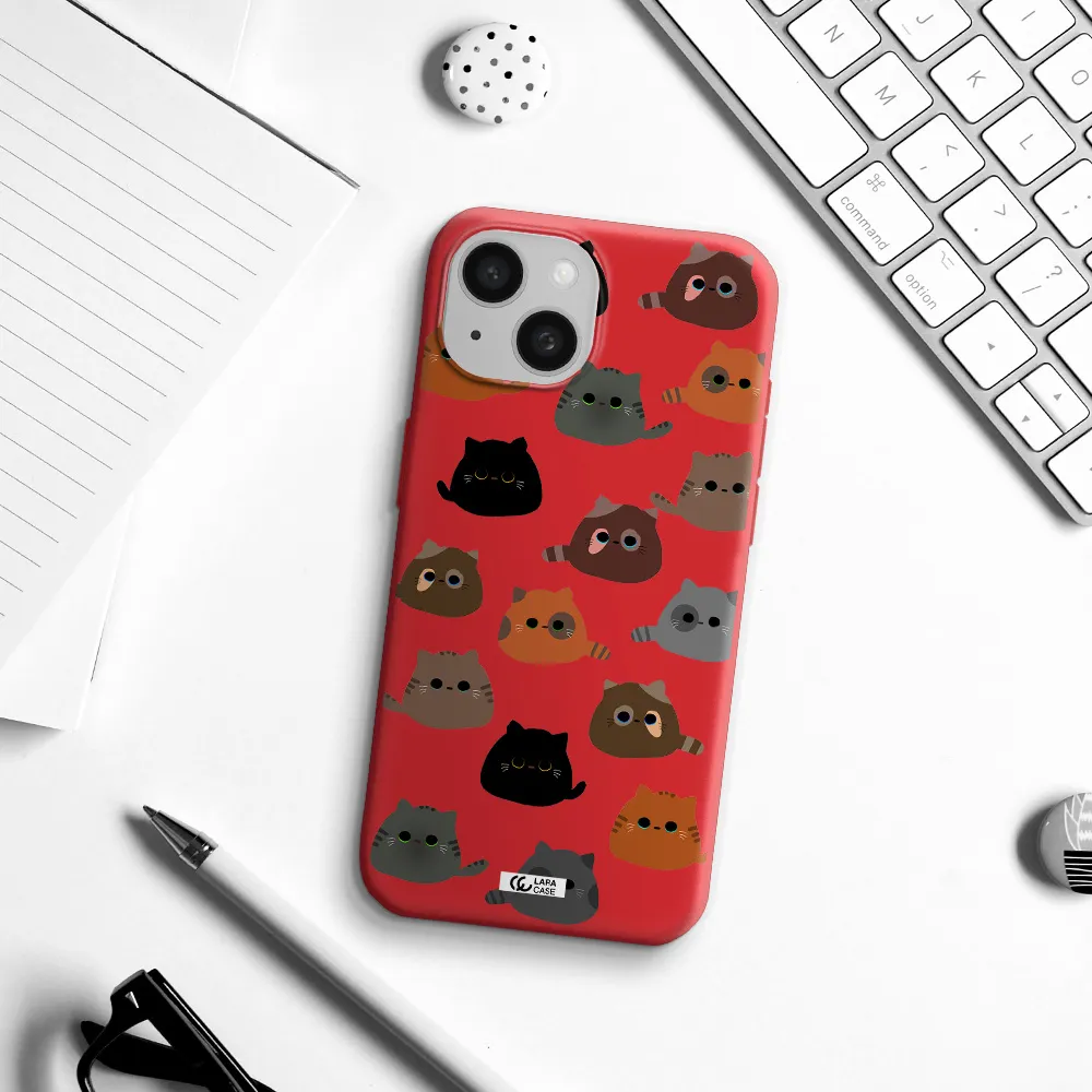 A Group Of Cats With Different Colors Apple Iphone 15 Silicone Imperial Red Case
