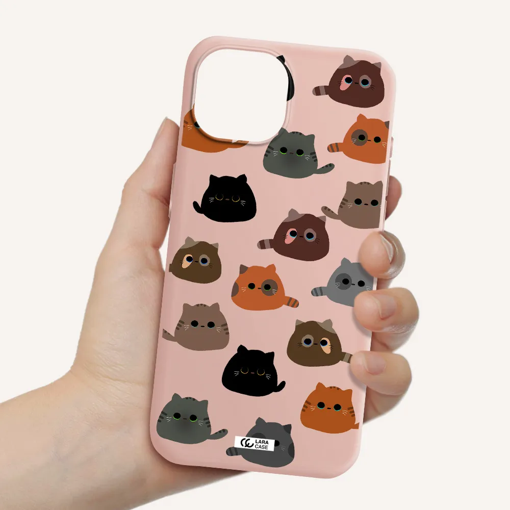 A Group Of Cats With Different Colors Apple Iphone 15 Silicone Pastel Pink Case
