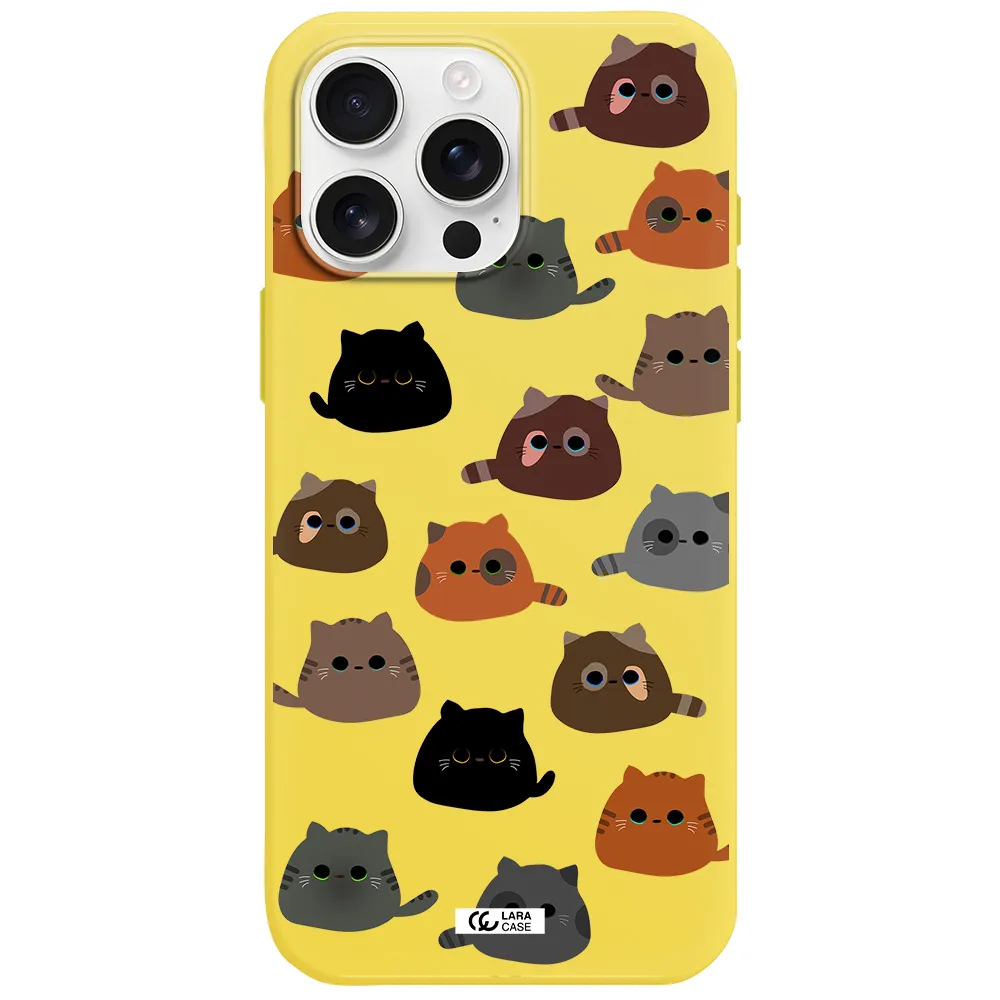A Group Of Cats With Different Colors Apple Iphone 16 Pro Max Silicone Canary Yellow Case