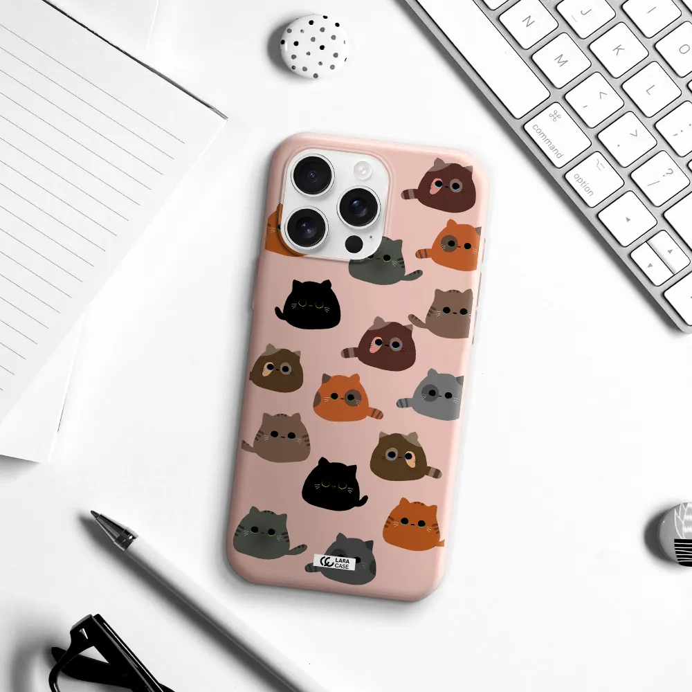 A Group Of Cats With Different Colors Apple Iphone 16 Pro Max Silicone Pastel Pink Case