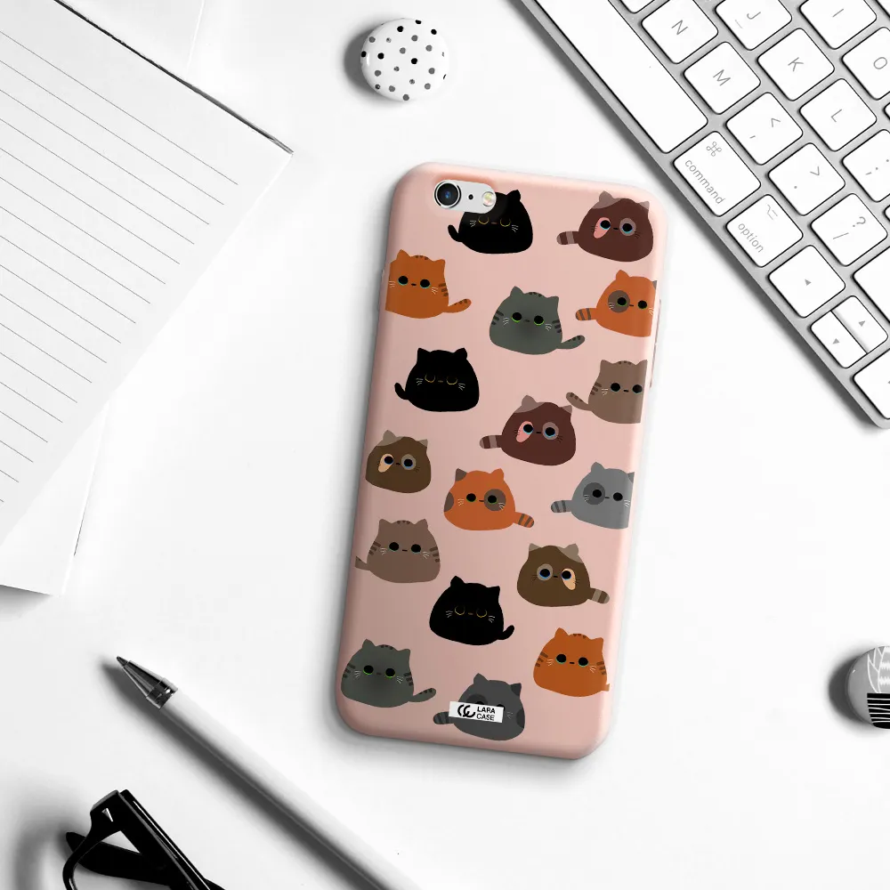 a group of cats with different colors Apple iPhone 6 plus Silicone pastel pink Case
