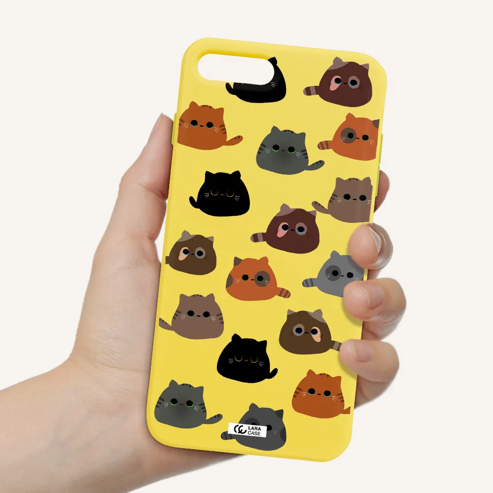 a group of cats with different colors Apple iPhone 7 plus Silicone canary yellow Case