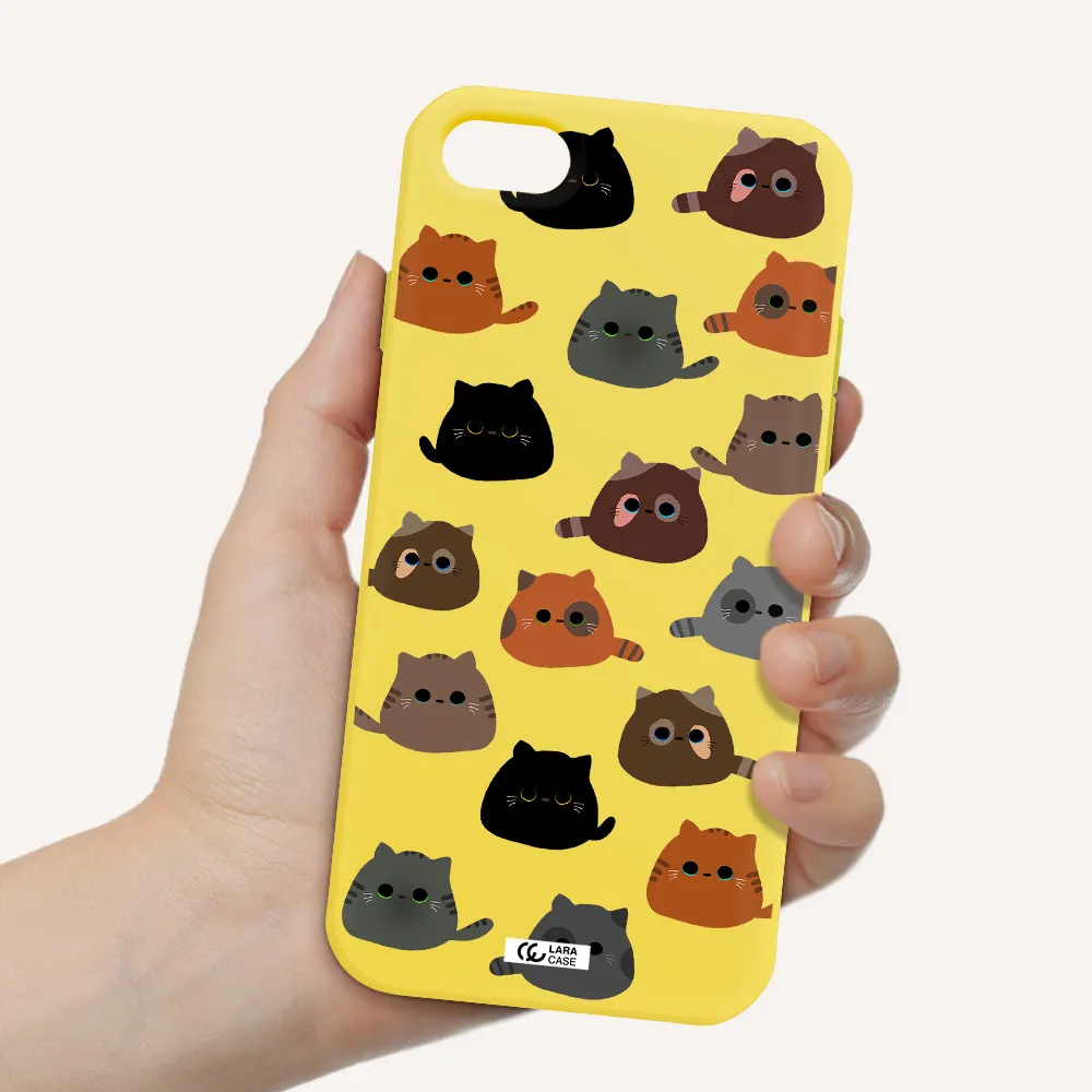 a group of cats with different colors Apple iPhone 8 Silicone canary yellow Case