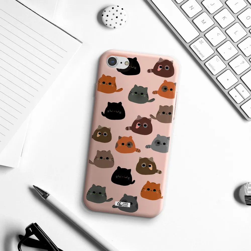 a group of cats with different colors Apple iPhone 8 Silicone pastel pink Case