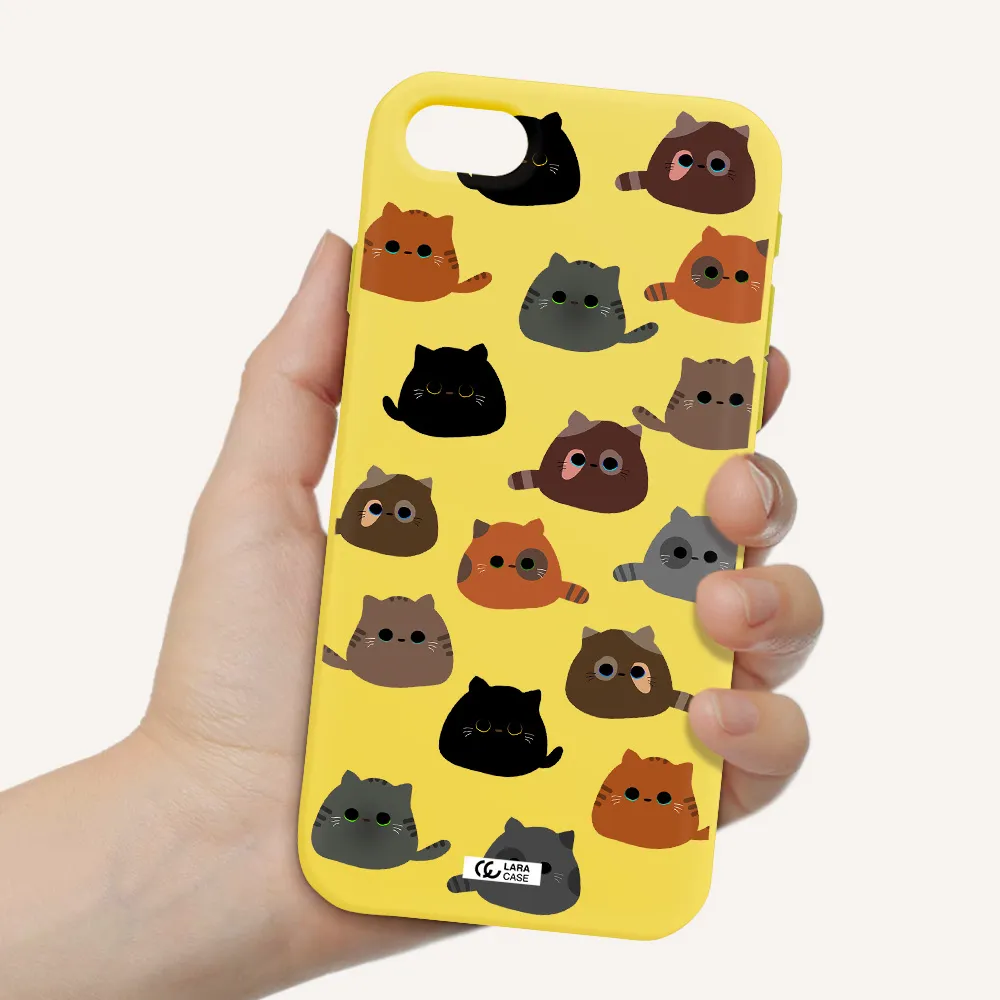 a group of cats with different colors Apple iPhone se 2020 Silicone canary yellow Case