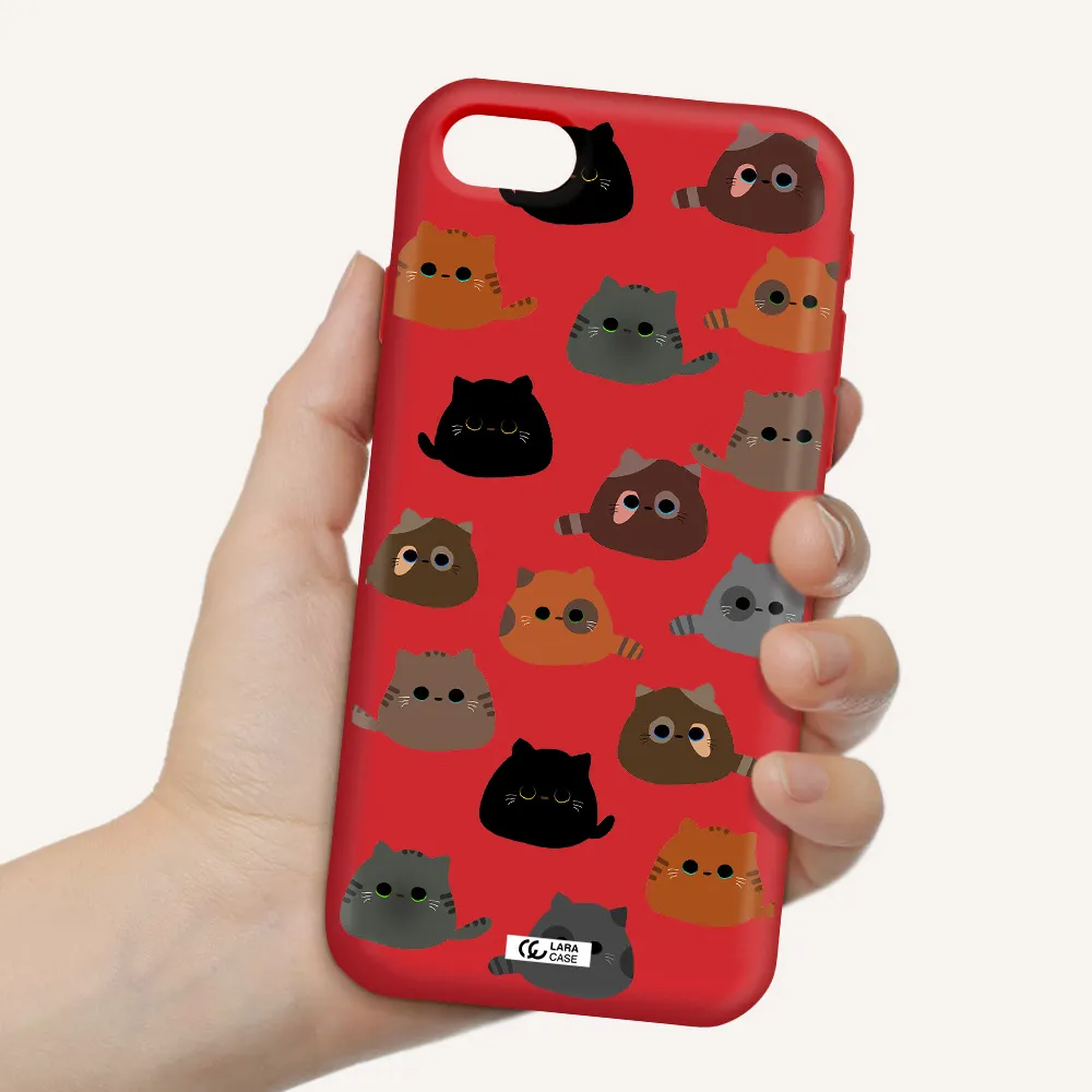 a group of cats with different colors Apple iPhone se 2020 Silicone Imperial Red Case