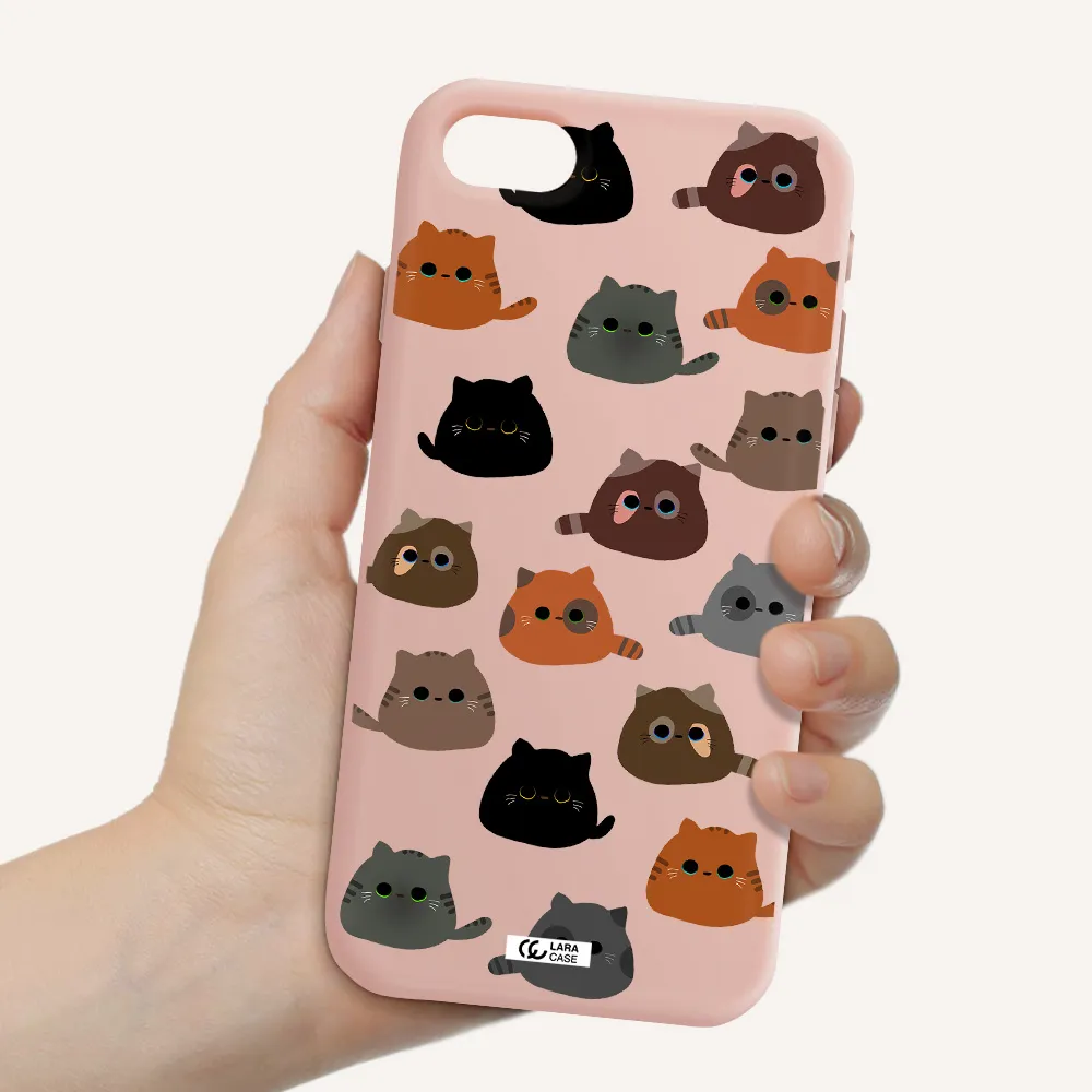 a group of cats with different colors Apple iPhone se 2020 Silicone pastel pink Case