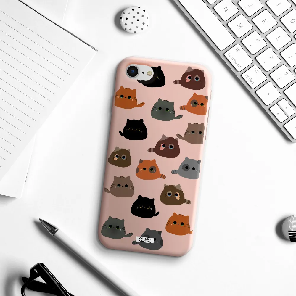 a group of cats with different colors Apple iPhone se 2020 Silicone pastel pink Case