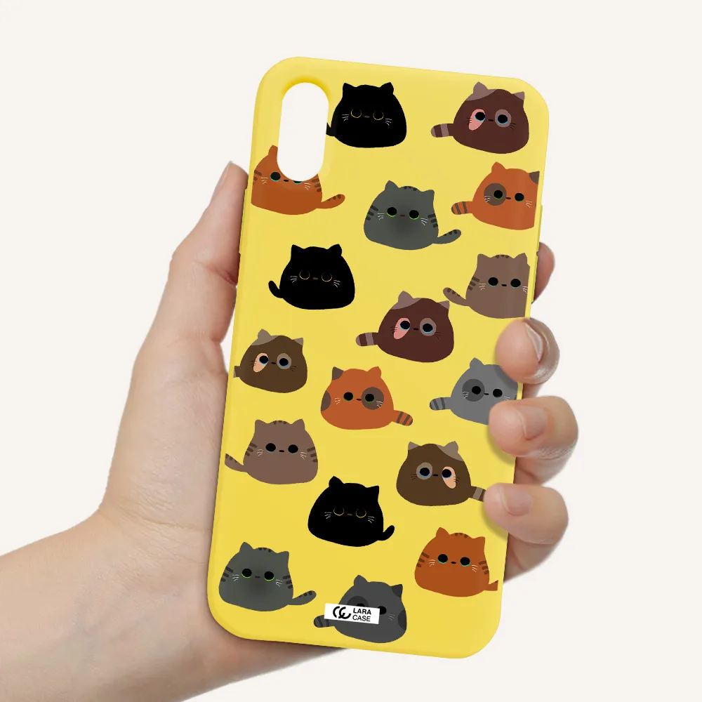 a group of cats with different colors Apple iPhone X Silicone canary yellow Case