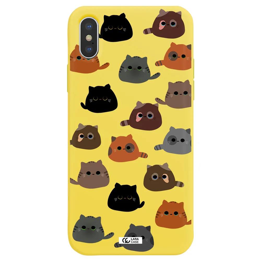 a group of cats with different colors Apple iPhone XS Silicone canary yellow Case