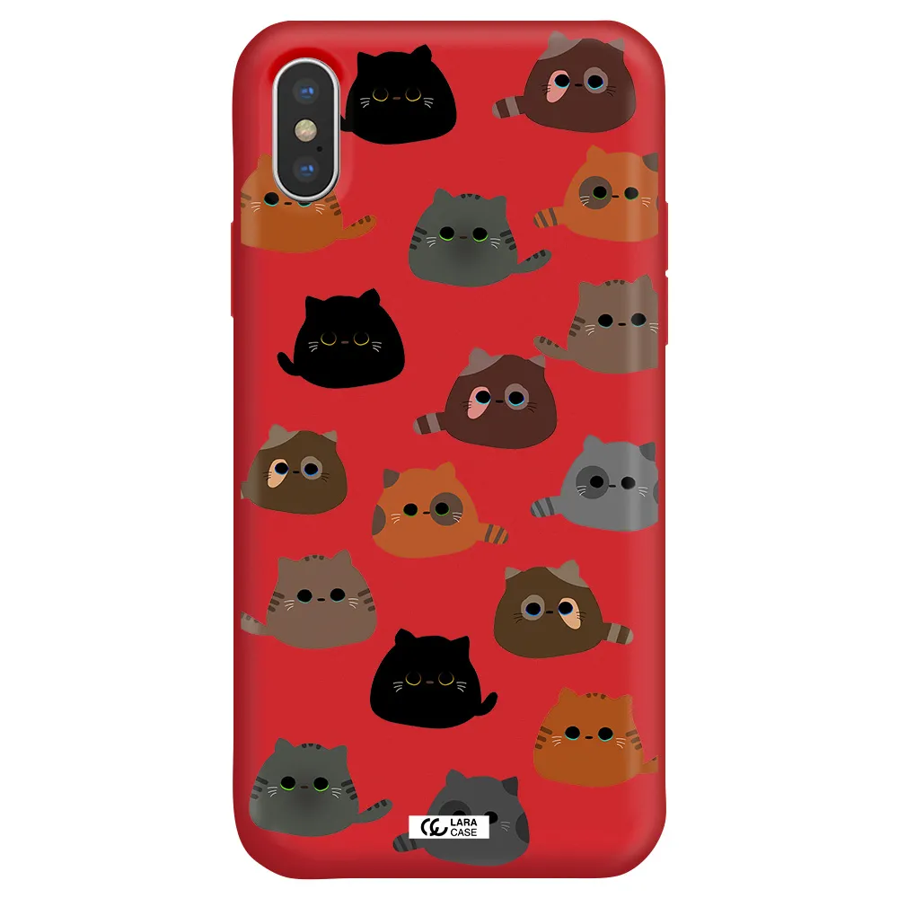 a group of cats with different colors Apple iPhone XS Silicone Imperial Red Case