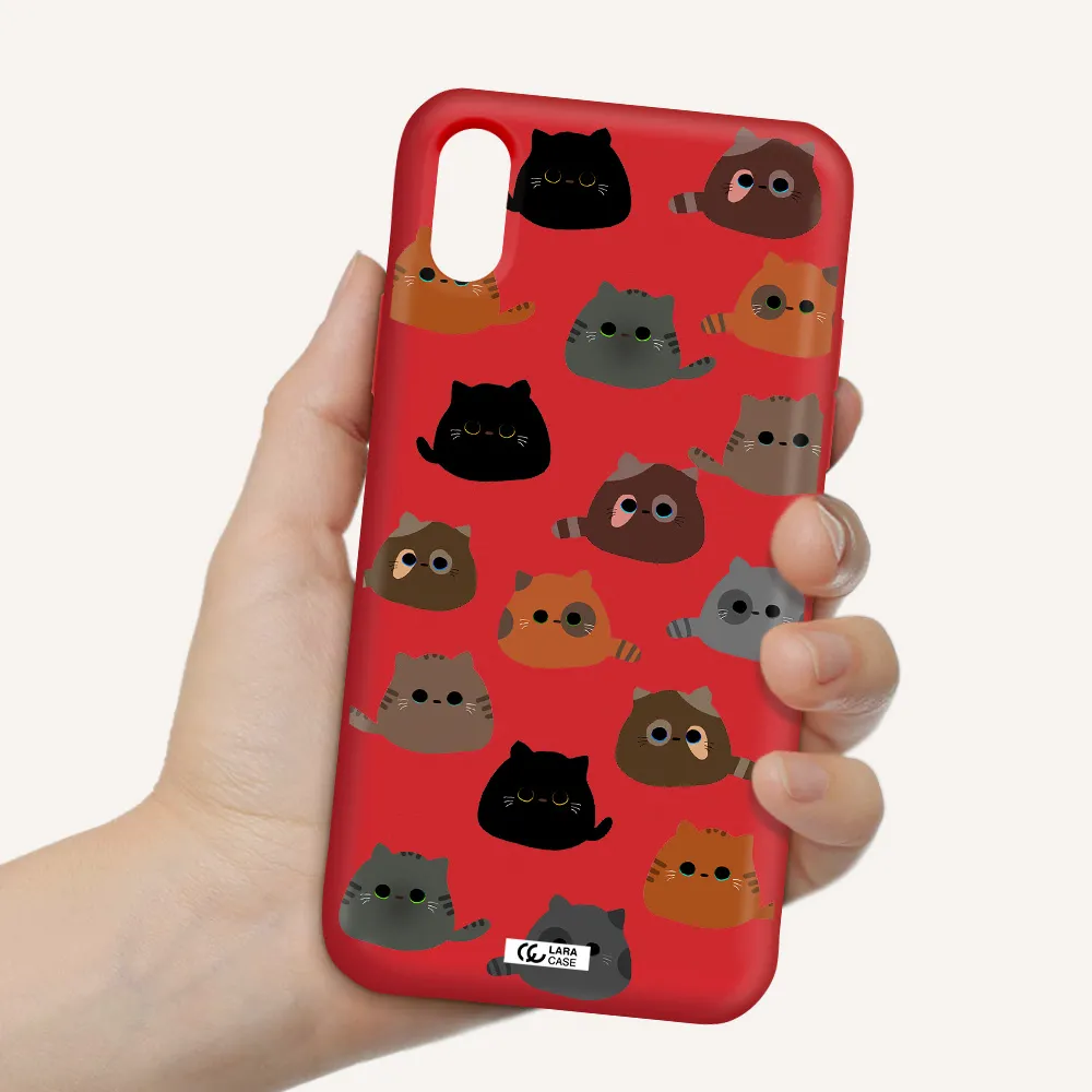 a group of cats with different colors Apple iPhone XS Silicone Imperial Red Case