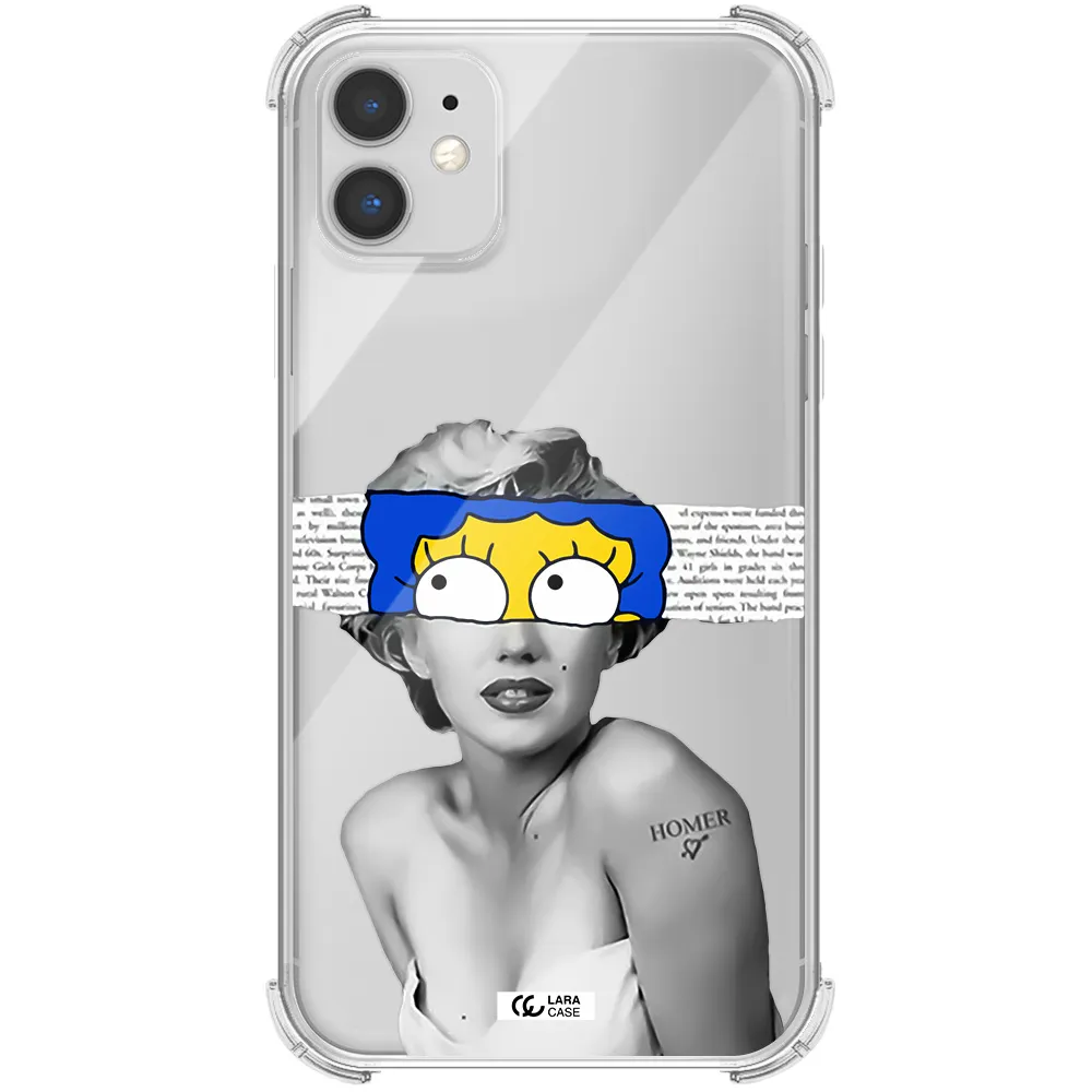 a woman with a cartoon on her head Apple iPhone 11 Clear PC Case