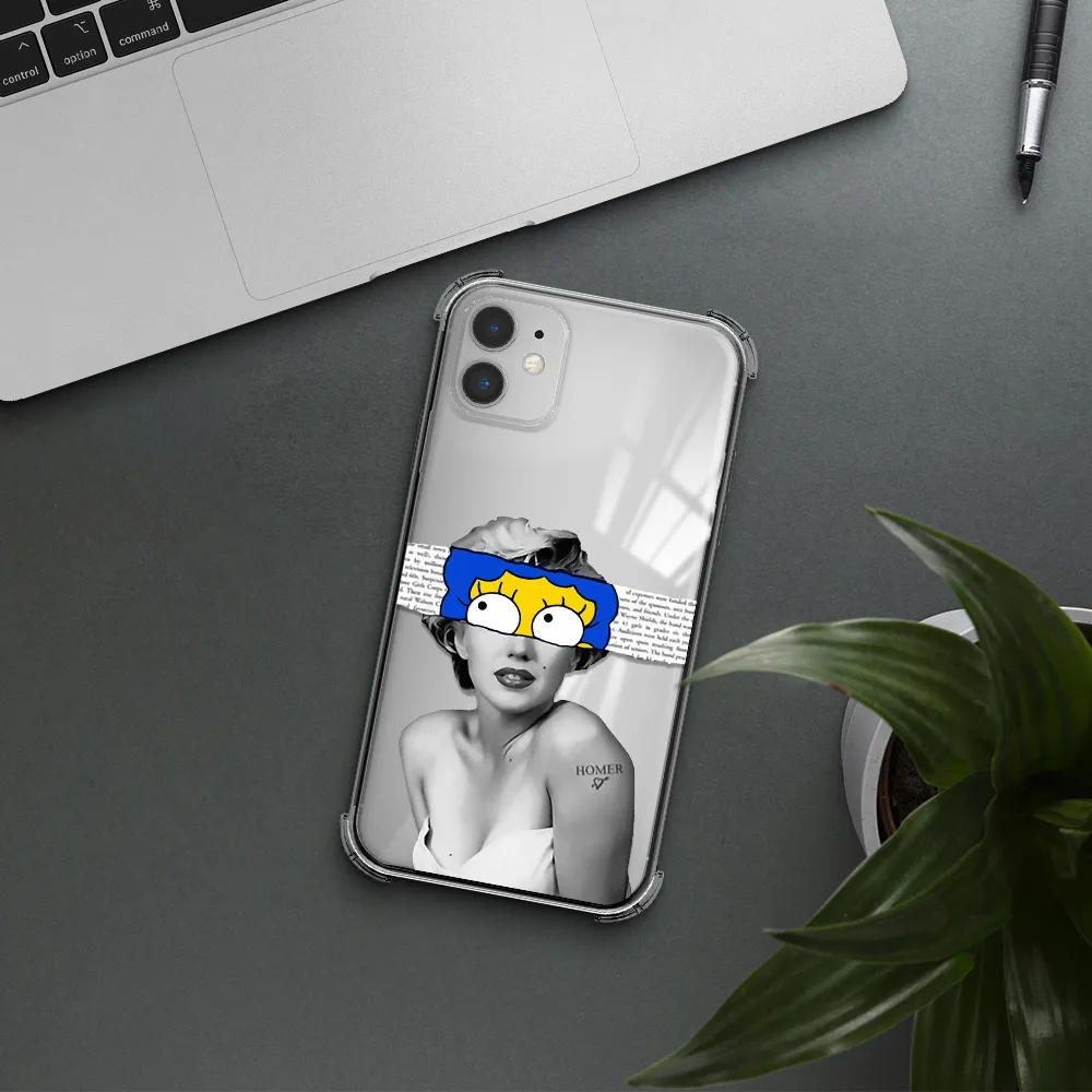 a woman with a cartoon on her head Apple iPhone 11 Clear PC Case
