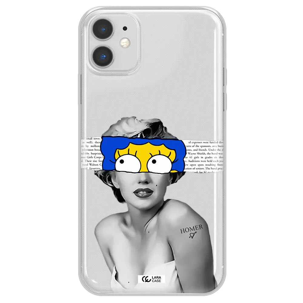 a woman with a cartoon on her head Apple iPhone 11 Clear TPU Case