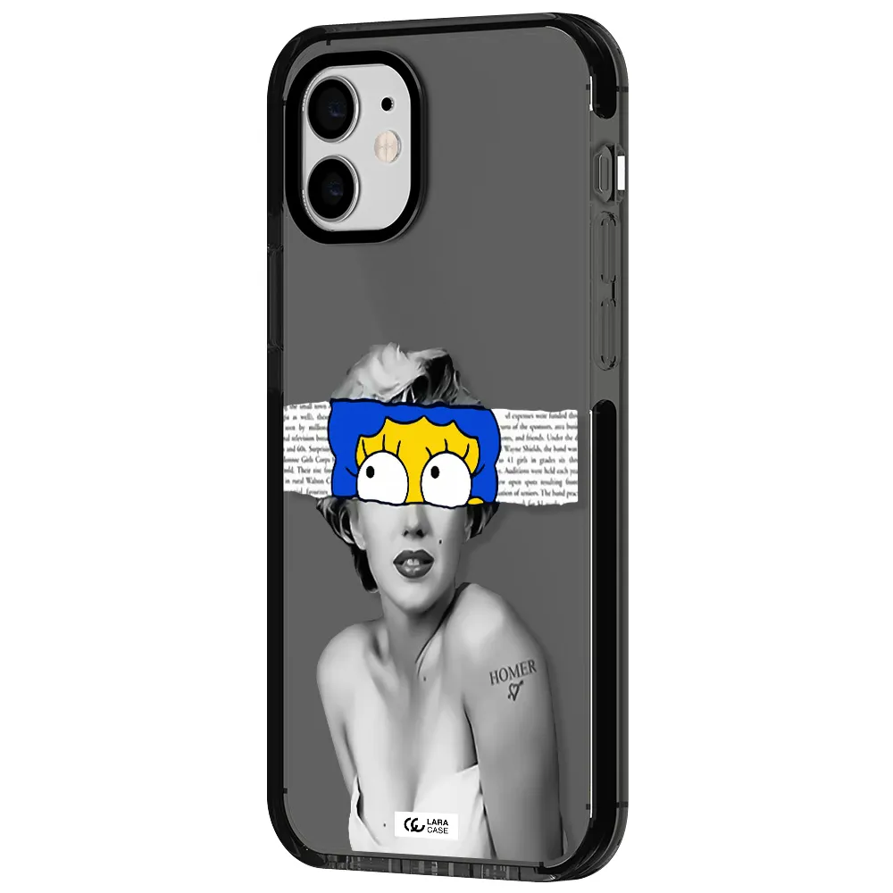 a woman with a cartoon on her head Apple iPhone 11 impact Smoke Black Case