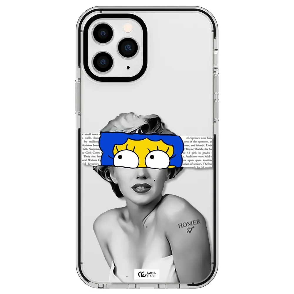 a woman with a cartoon on her head Apple iPhone 11 pro impact black border Case