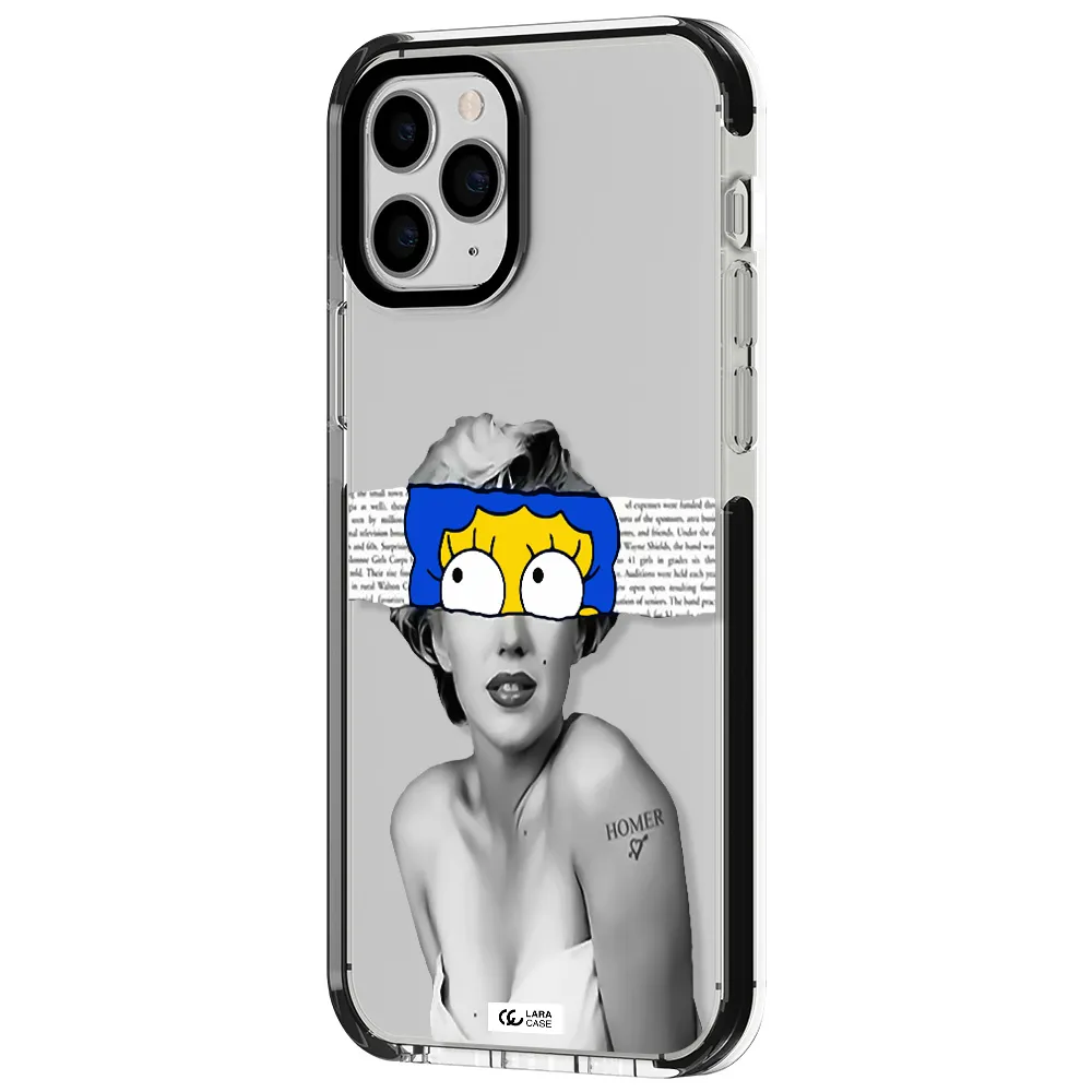 a woman with a cartoon on her head Apple iPhone 11 pro impact black border Case