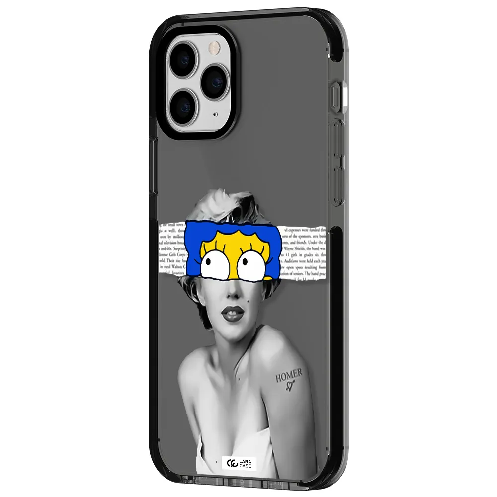 a woman with a cartoon on her head Apple iPhone 11 pro impact Smoke Black Case