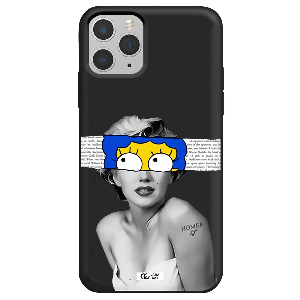 a woman with a cartoon on her head Apple iPhone 11 pro max Silicone black Case