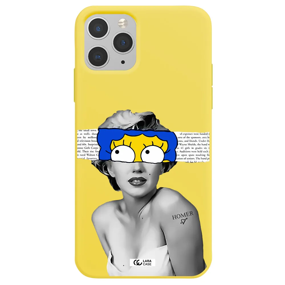 a woman with a cartoon on her head Apple iPhone 11 pro max Silicone canary yellow Case
