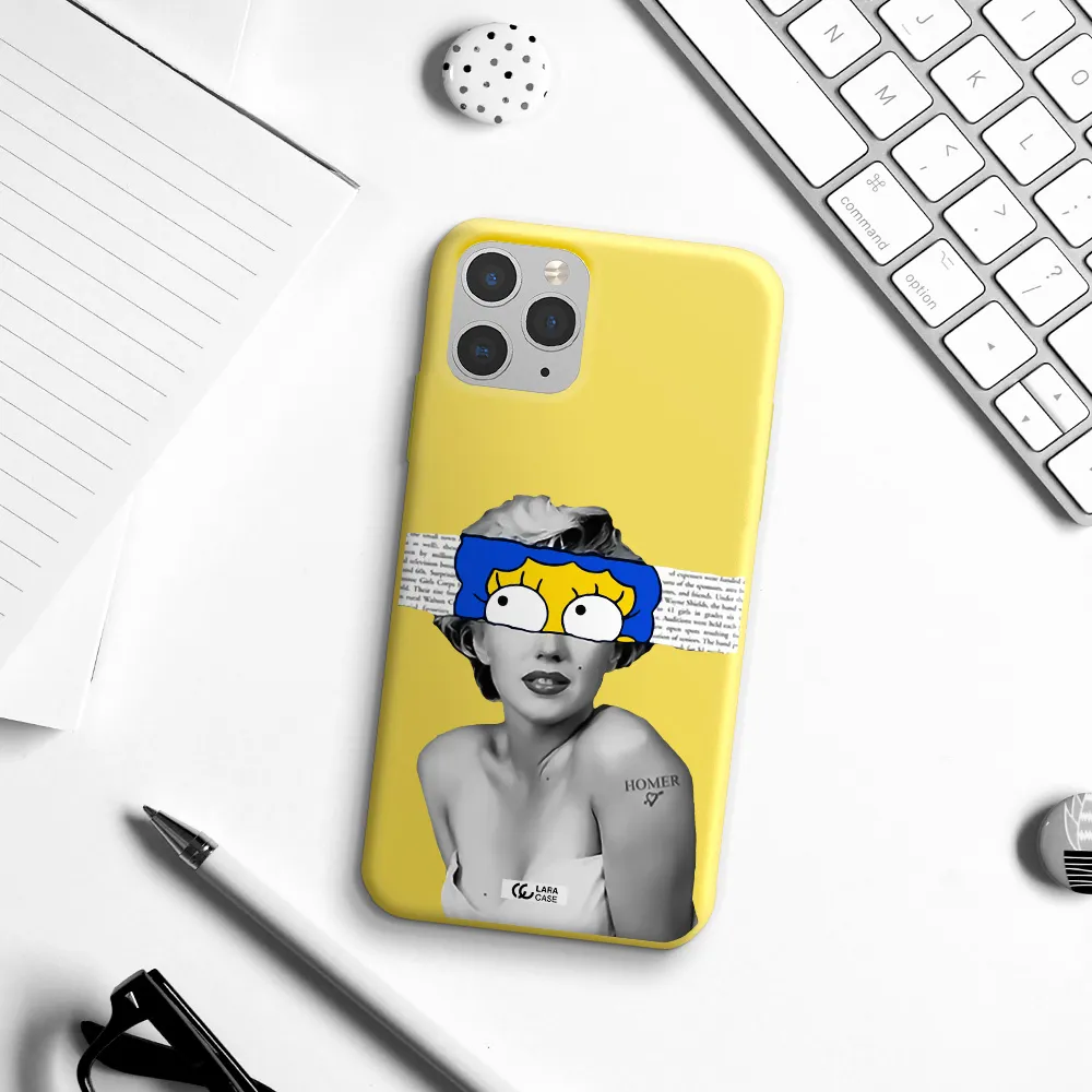 a woman with a cartoon on her head Apple iPhone 11 pro max Silicone canary yellow Case