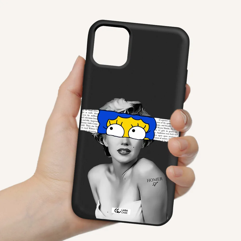 a woman with a cartoon on her head Apple iPhone 11 Silicone black Case