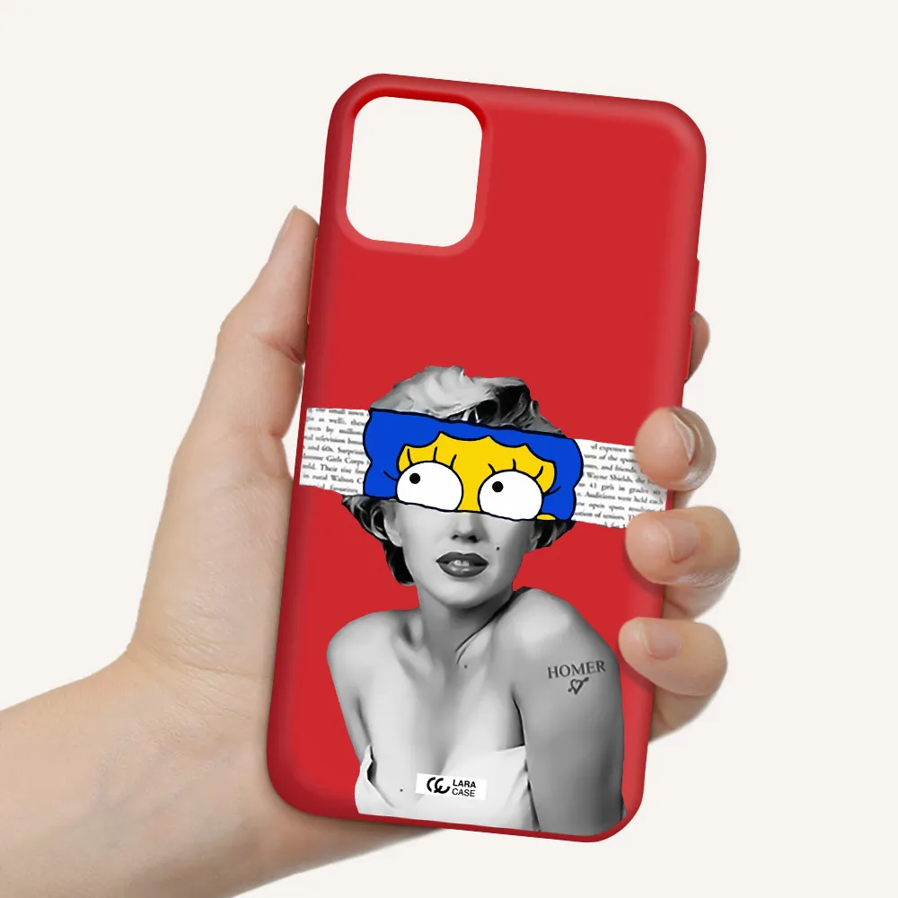 a woman with a cartoon on her head Apple iPhone 11 Silicone Imperial Red Case