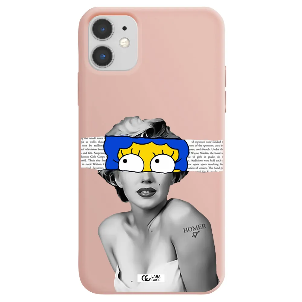 a woman with a cartoon on her head Apple iPhone 11 Silicone pastel pink Case