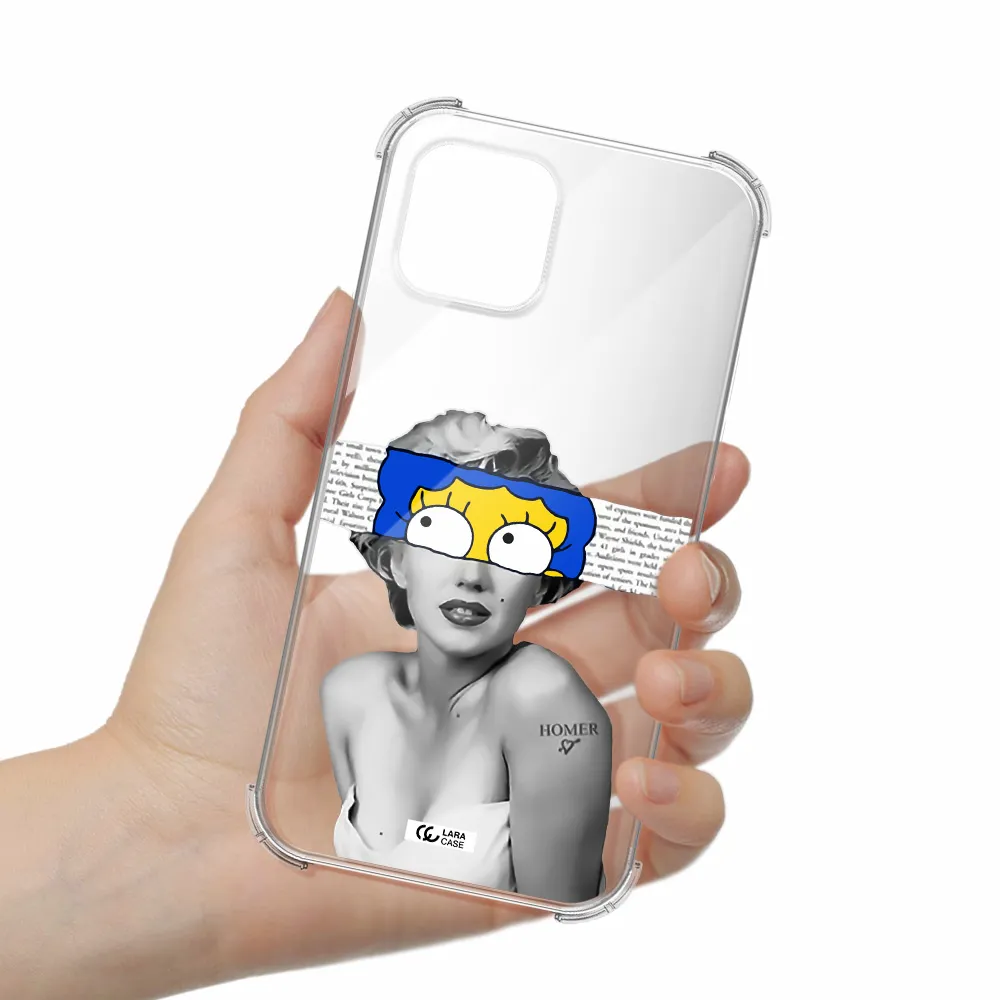 a woman with a cartoon on her head Apple iPhone 12 Clear PC Case