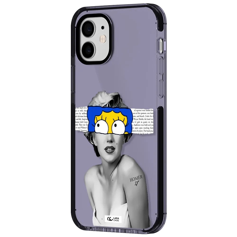 a woman with a cartoon on her head Apple iPhone 12 impact Lilac Case