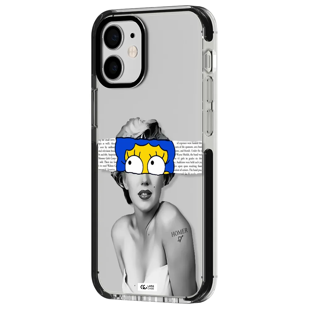 a woman with a cartoon on her head Apple iPhone 12 mini impact black border Case