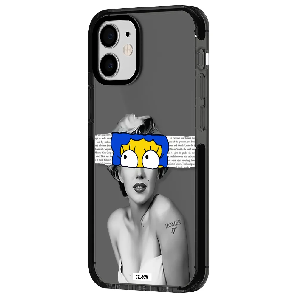 a woman with a cartoon on her head Apple iPhone 12 mini impact Smoke Black Case