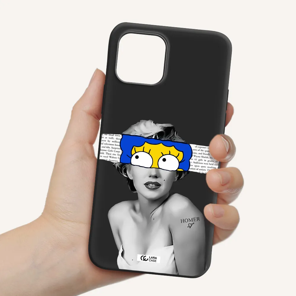 a woman with a cartoon on her head Apple iPhone 12 mini Silicone black Case