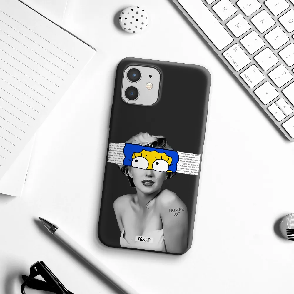 a woman with a cartoon on her head Apple iPhone 12 mini Silicone black Case