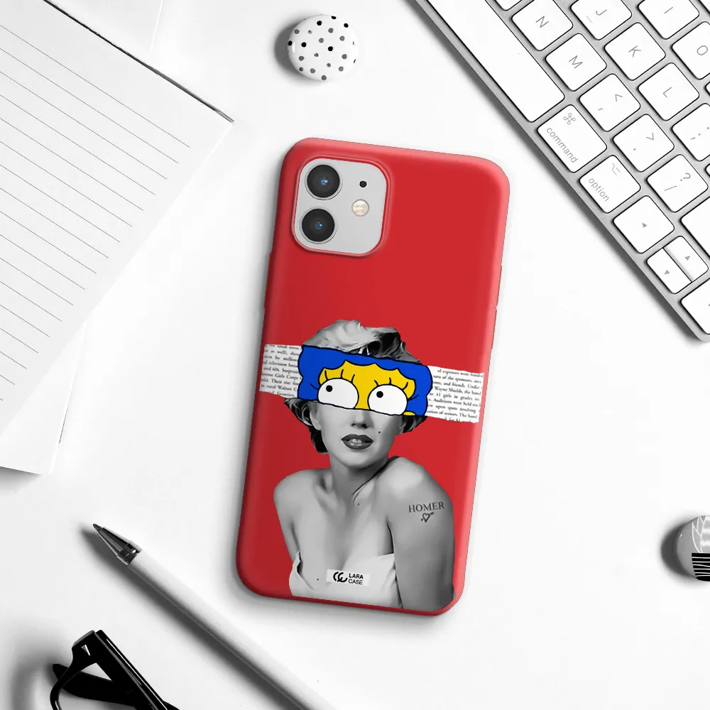 a woman with a cartoon on her head Apple iPhone 12 mini Silicone Imperial Red Case