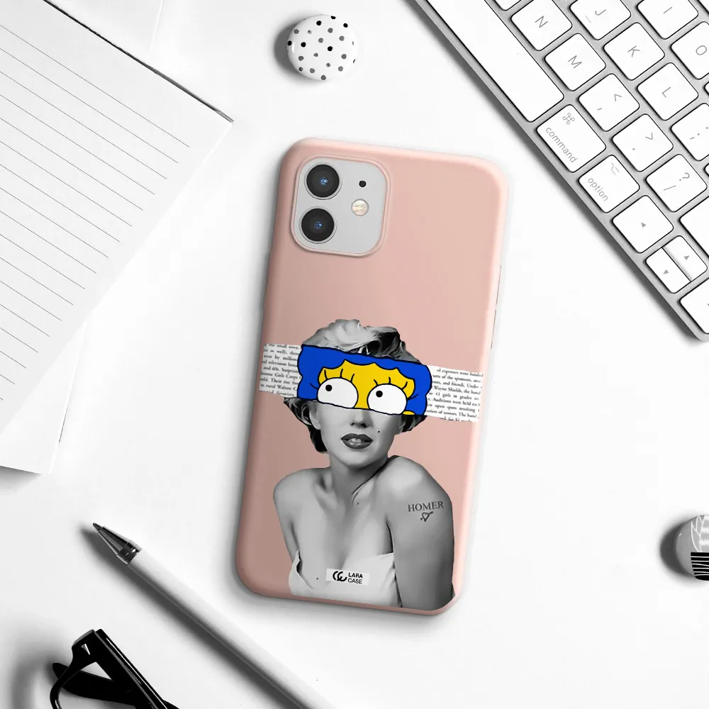 a woman with a cartoon on her head Apple iPhone 12 mini Silicone pastel pink Case