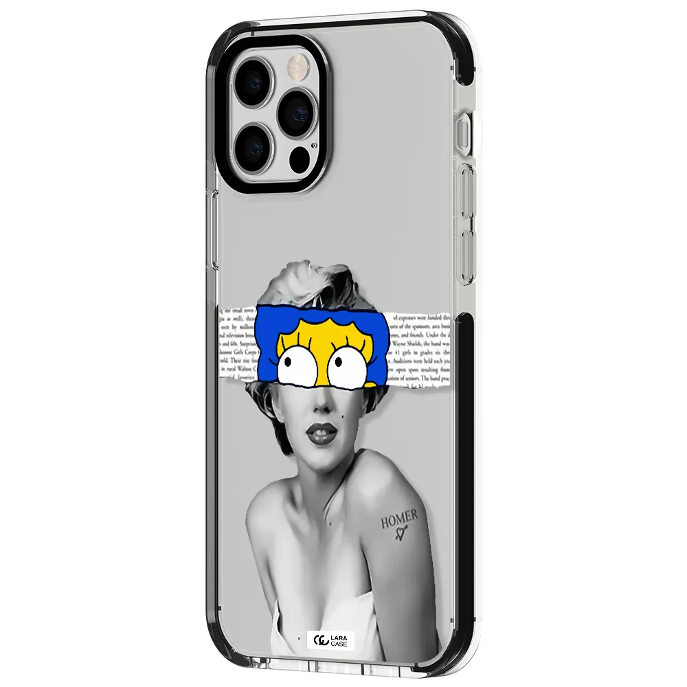a woman with a cartoon on her head Apple iPhone 12 pro impact black border Case