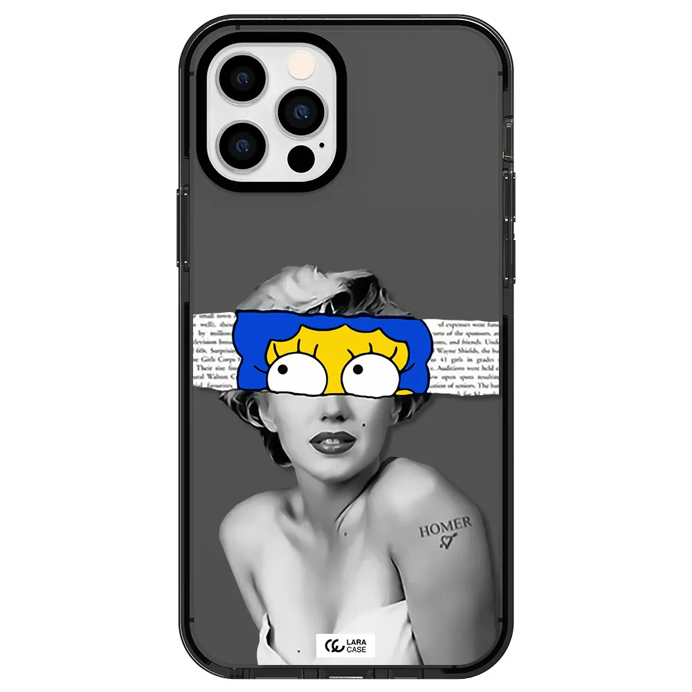 a woman with a cartoon on her head Apple iPhone 12 pro impact Smoke Black Case
