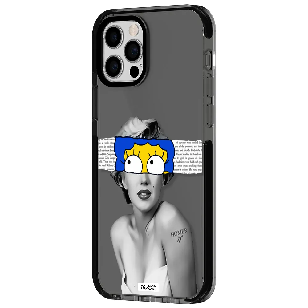 a woman with a cartoon on her head Apple iPhone 12 pro impact Smoke Black Case